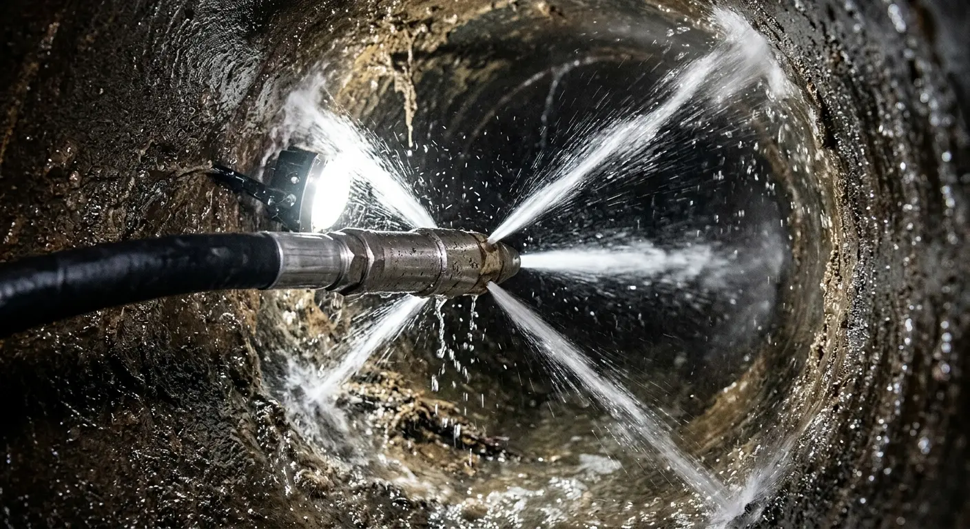 High-pressure hydro jetting nozzle cleaning sewer pipe for Sewer Cleanout in Carbondale
